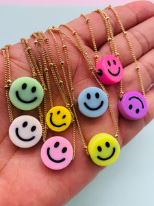 Smiley face gold chain necklace