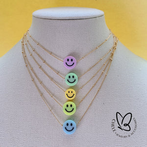 Smiley face gold chain necklace
