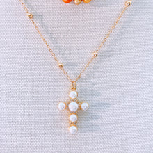 Load image into Gallery viewer, Pearl cross gold chain necklace