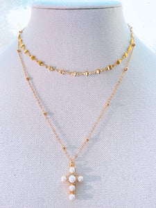 Pearl cross gold chain necklace