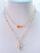 Load image into Gallery viewer, Pearl cross gold chain necklace