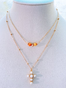 Pearl cross gold chain necklace