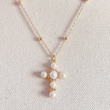 Load image into Gallery viewer, Pearl cross gold chain necklace