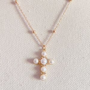 Pearl cross gold chain necklace