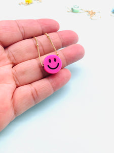 Smiley face gold chain necklace