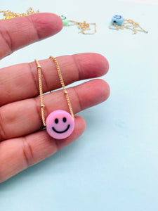 Smiley face gold chain necklace