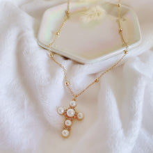 Load image into Gallery viewer, Pearl cross gold chain necklace