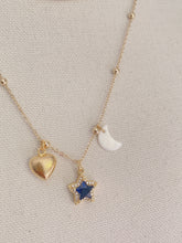 Load image into Gallery viewer, Ball Chain necklace with  star , gold heart &amp; white mini moon