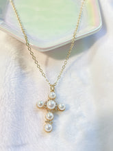 Load image into Gallery viewer, Pearl cross gold chain necklace