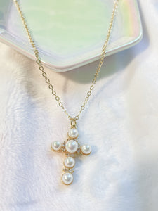 Pearl cross gold chain necklace