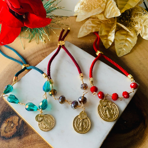 Saint Benedict pendant adjustable bracelets