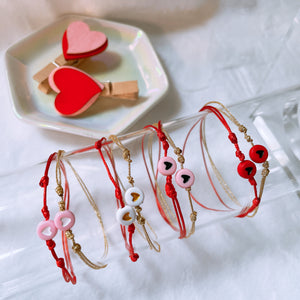 Beaded red string  heart bracelet
