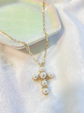 Load image into Gallery viewer, Pearl cross gold chain necklace