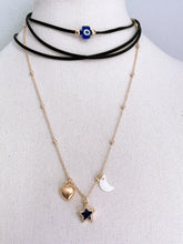 Load image into Gallery viewer, Ball Chain necklace with  star , gold heart &amp; white mini moon