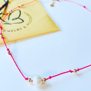 Red string  pearl necklace