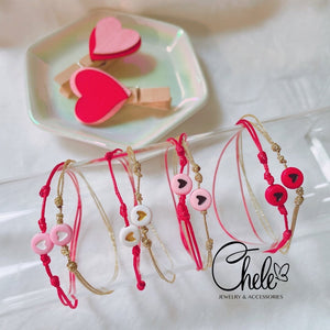 Beaded red string  heart bracelet