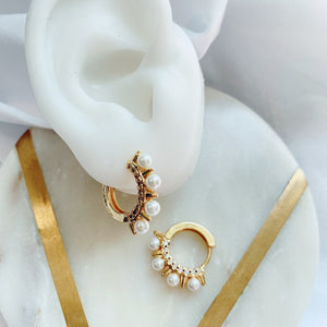 Mini hoop sterling silver Style Dragon Tail Shape Keel With Pearl