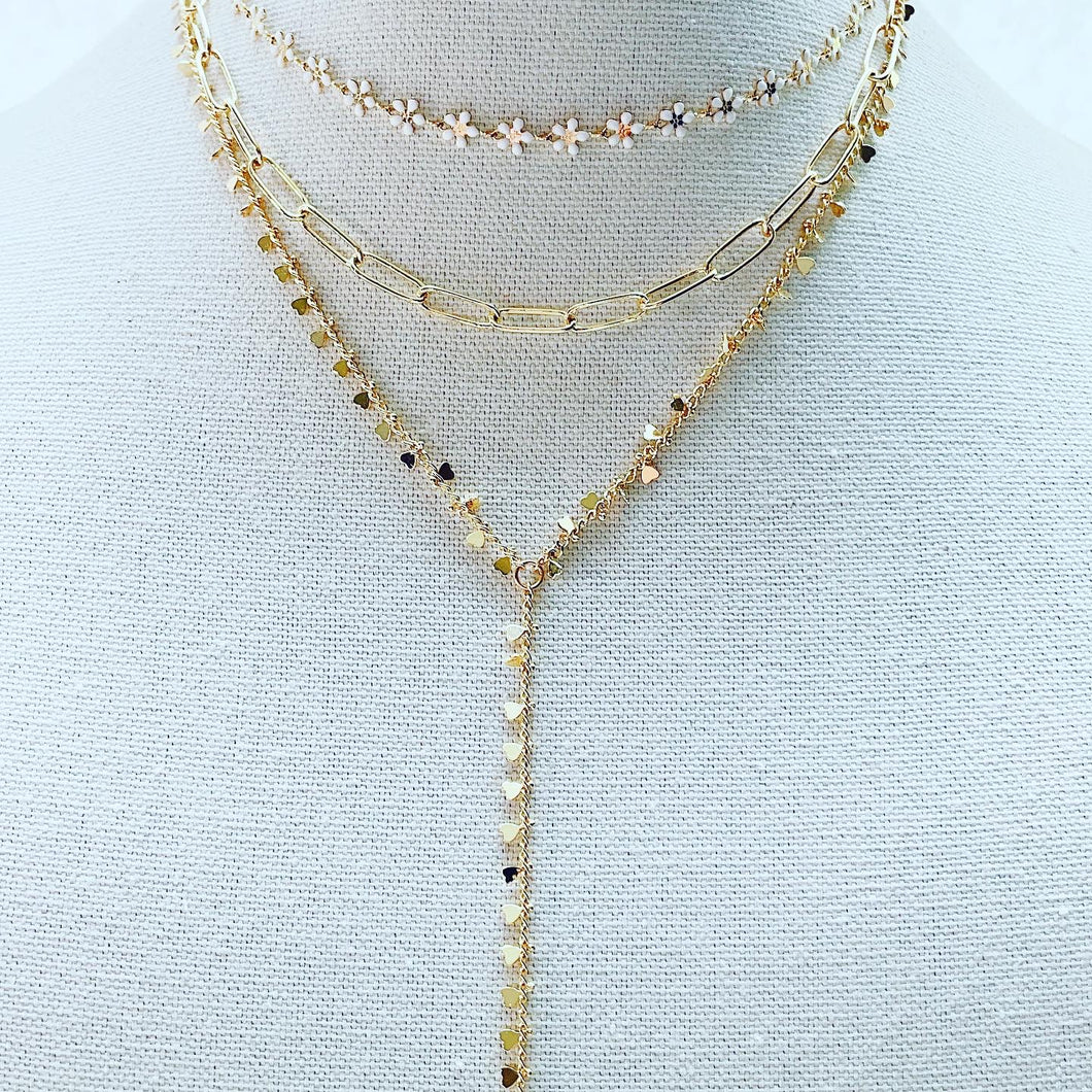 Lariat gold chain layer set