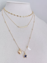 Load image into Gallery viewer, Ball Chain necklace with  star , gold heart &amp; white mini moon